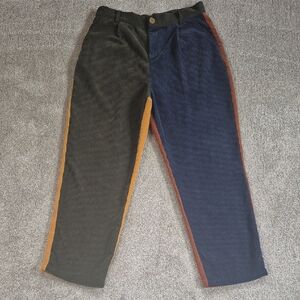 Men's Patchwork Corduroy Pants In Navy, Rust, Mustard And Olive Green.